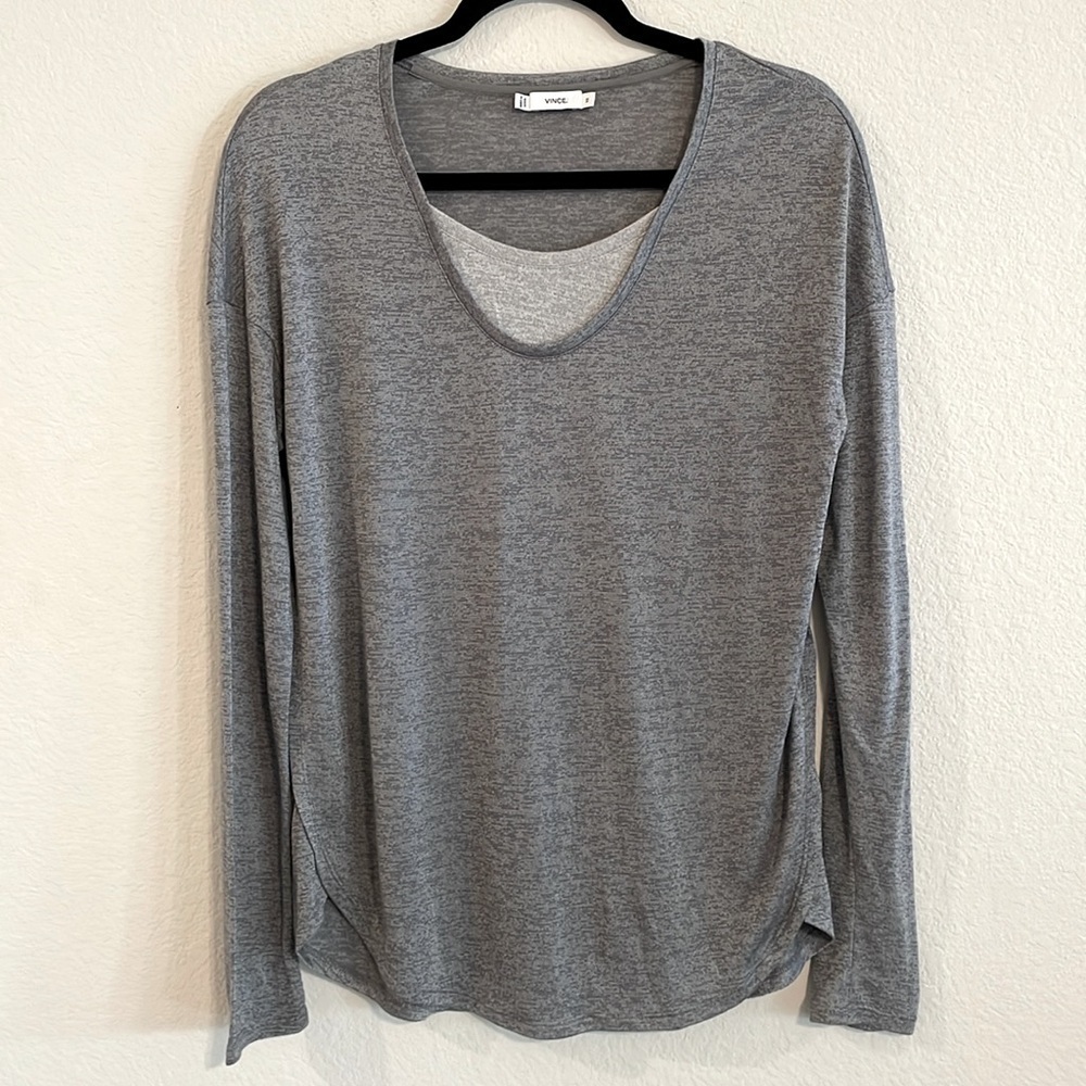 Vince Women’s Essential Long Sleeve Shirt XS Grey Stretch Contemporary Luxury
